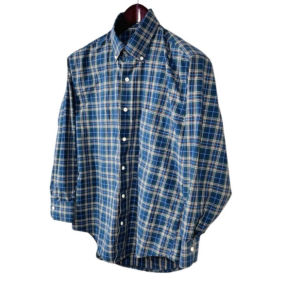 Peter Millar Button Down Shirt Mens M Navy Blue Plaid Cotton Lightweight Preppy - Picture 5 of 8